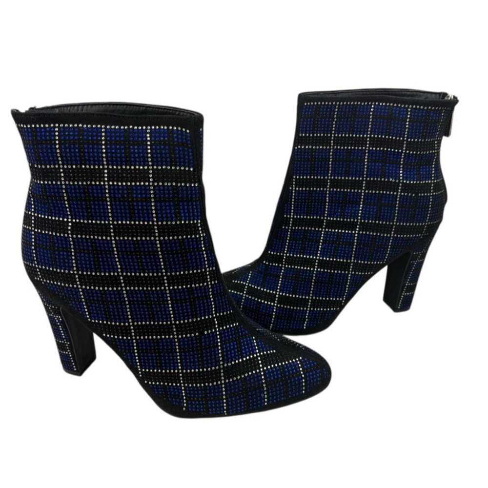 *NWOB Cape Robbin Mona Ankle Boots Womens 10 Blue Black Rhinestone Geo Heeled - Picture 9 of 13